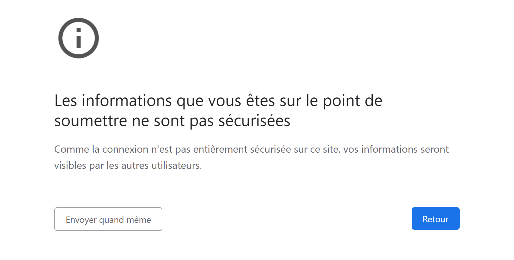 Les informations que vous êtes sur le point de soumettre ne sont pas sécurisées (Prestashop 1.7)